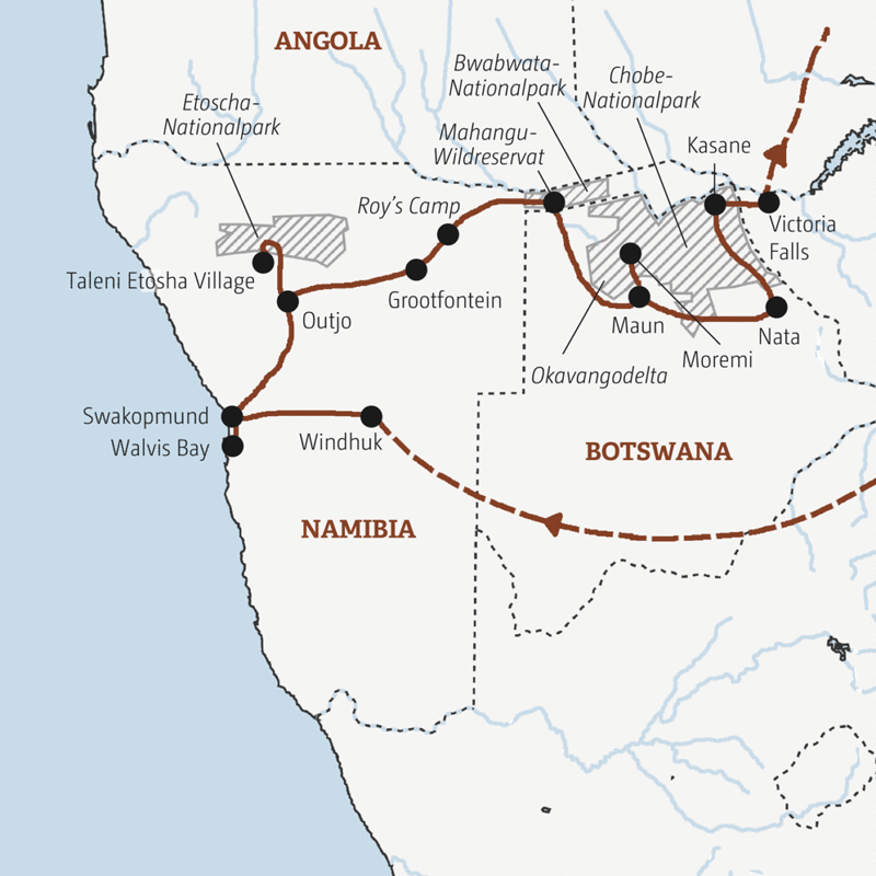 Marco Polo Reisen - Namibia – Botswana – Simbabwe - Mini-Gruppe – nur 4-12 Teilnehmer