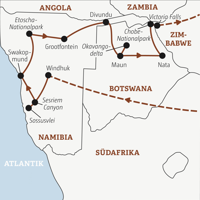 Marco Polo Reisen - Namibia – Botswana – Zimbabwe - Pistenabenteuer Richtung Vic Falls